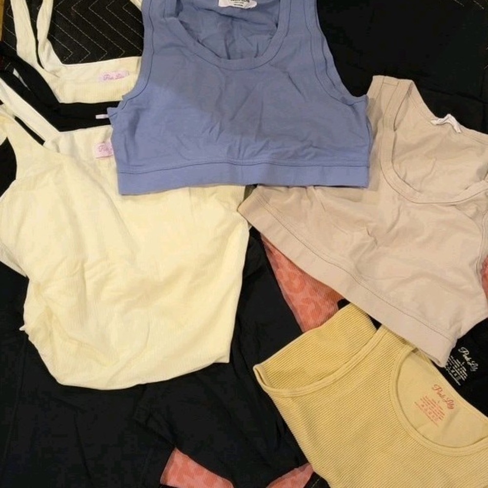 Pink Lily Boutique Lot Athletic Athleisure Tank Shirt Pant Bike Shorts L Workout